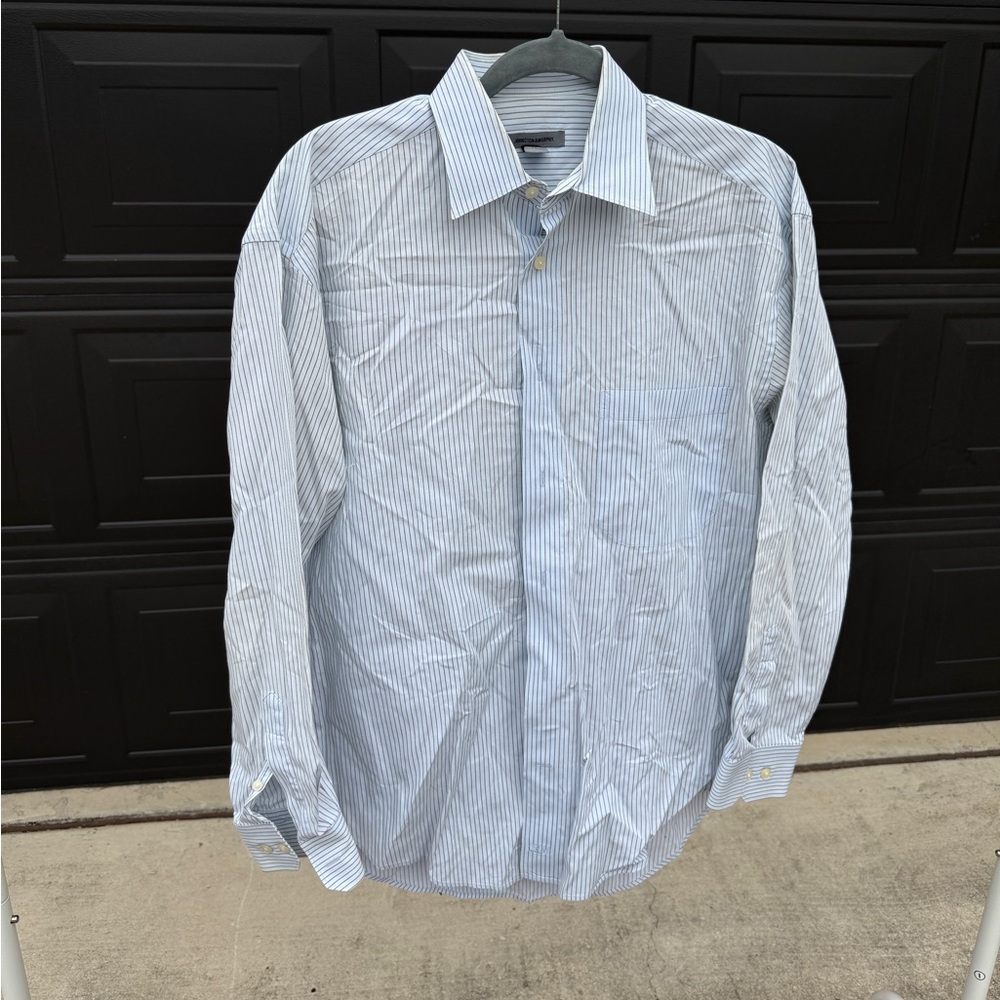 Johnston & Murphy White Blue Pinstripe Button Down Shirt